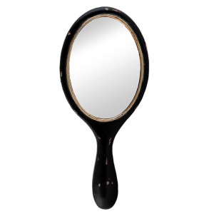 Oglinda cu maner negru auriu Tara 10*2*23 cm, Clayre & Eef  Oglinda cu maner negru auriu Tara 10*2*23 cm, Clayre & Eef