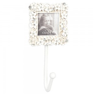 Cuier "White flowers" cu rama foto 3*3 cm, Clayre & Eef Cuier "White flowers" cu rama foto 3*3 cm, Clayre & Eef