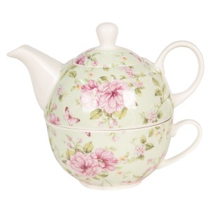 Ceainic si cescuta Tea for One "Spring Blossom" Green 400ml / 250ml, Clayre & Eef