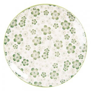 Farfurie ceramica verde alb "Green Flowers" Ø 26 cm, Clayre & Eef Farfurie ceramica verde alb "Green Flowers" Ø 26 cm, Clayre & Eef