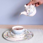 Set ceainic si ceasca cu farfurie din portelan, pentru o persoana, Tea for One-Pastel Butterfly, Clayre&Eef