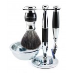 Edwin Jagger Set de barbierit 4 piese Fusion ProGlide Black S21M366CRFB - Aparat Gillette Fusion ProGlide, Pamatuf Sintetic, Bol si Suport Cromat