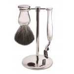 Edwin Jagger Set de barbierit 3 piese Mach3 Chrome S21M729CR - Aparat Gillette Mach3, Pamatuf Sintetic si Suport Cromat