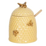 Borcan pentru miere cu capac si lingurita "Honeycomb" 11*14 cm, Clayre & Eef