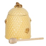 Borcan pentru miere cu capac si lingurita "Honeycomb" 11*14 cm, Clayre & Eef