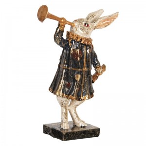Figurina Iepuras de Paste cu Trompeta negru auriu 8*4*12 cm, Clayre&Eef Figurina Iepuras de Paste cu Trompeta negru auriu 8*4*12 cm, Clayre&Eef