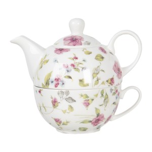 Ceainic cu ceasca si farfurie "Floral Infusion" 17x11x14 cm / 400 ml, Clayre & Eef Ceainic cu ceasca si farfurie "Floral Infusion" 17x11x14 cm / 400 ml, Clayre & Eef