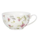 Set ceainic si ceasca cu farfurie din portelan, pentru o persoana, Tea for one-Pink Flowers, Clayre&Eef