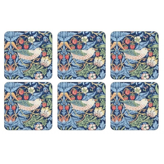 Pimpernel STRAWBERRY THIEF BLUE MORRIS & CO Set 6 Coasters 10.5 x 10.5cm
