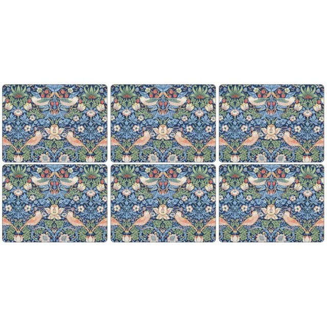 PIMPERNEL Strawberry Thief Blue Morris Set 6 Placemats Medium 30.5 x 23cm