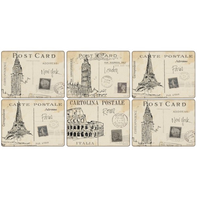 PIMPERNEL Postcard Sketches Set 6 Placemats Medium  30.5 x 23cm