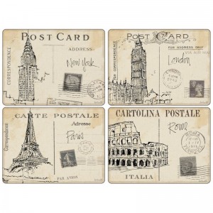Set 4 suporturi din pluta pentru farfurii Postcard Sketches Pimpernel 40.10x29.80cm Set 4 suporturi din pluta pentru farfurii Postcard Sketches Pimpernel 40.10x29.80cm