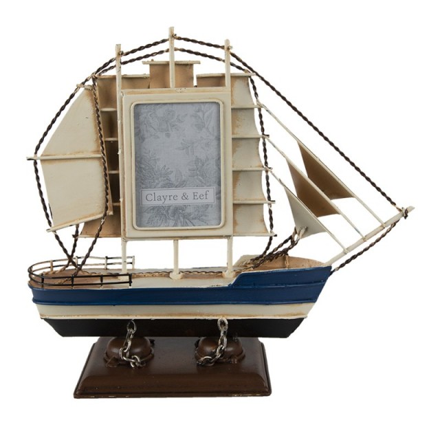 Decoratiune barca, cu rama foto 27*9*24 cm / 6*9 cm, Clayre&Eef
