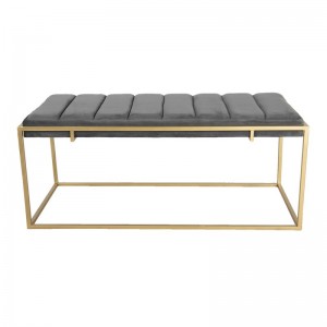 Bancuta tip Otoman 110x50x46 cm cadru auriu, sezut catifea gri, Clayre & Eef Bancuta tip Otoman 110x50x46 cm cadru auriu, sezut catifea gri, Clayre & Eef