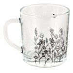 Cana din sticla : Black Flowers:11*8*9 cm / 200 ml, Clayre&Eef