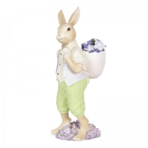 Decoratiune Iepuras Paste "Rabbit with Flowers" 11x10x27 cm, Clayre&Eef Decoratiune Iepuras Paste "Rabbit with Flowers" 11x10x27 cm, Clayre&Eef