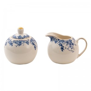 Set latiera si zaharnita "Blue Flower" 11*9*8 /  9*9 cm, Clayre&Eef Set latiera si zaharnita "Blue Flower" 11*9*8 /  9*9 cm, Clayre&Eef