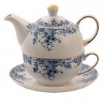 Ceainic cu ceasca si farfurie Tea for One "Blue Flowers" 16*15*15 cm / 400 ml / 250 ml Clayre&Eef