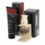 Edwin Jagger Set pamatuf din par sintetic, suport crem si crema de barbierit Sandalwood