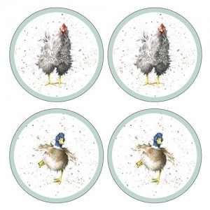 PIMPERNEL Wrendale Designs Farmyard Feathers Set 4 Coasters 10.5cm PIMPERNEL Wrendale Designs Farmyard Feathers Set 4 Coasters 10.5cm