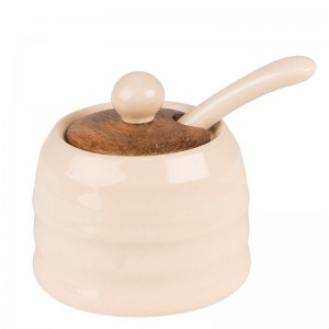 Borcan cu capac si lingurita "Nature" Ø 8x6cm, Clayre & Eef Borcan cu capac si lingurita "Nature" Ø 8x6cm, Clayre & Eef