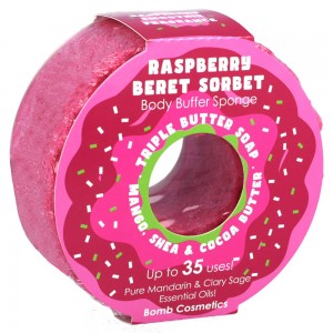 Spumant cu burete exfoliant pentru dus DONUT Raspberry Beret 165g, Bomb Cosmetics Spumant cu burete exfoliant pentru dus DONUT Raspberry Beret 165g, Bomb Cosmetics