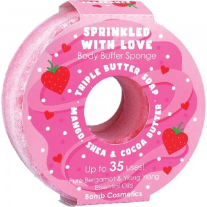Spumant cu burete exfoliant pentru dus DONUT Sprinkled With Love 165g, Bomb Cosmetics Spumant cu burete exfoliant pentru dus DONUT Sprinkled With Love 165g, Bomb Cosmetics