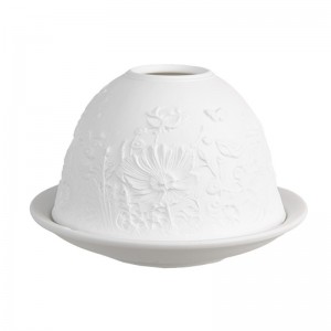 Suport pentru lumanare Tealight "White Flowers" Ø 12x8 cm, Clayre & Eef Suport pentru lumanare Tealight "White Flowers" Ø 12x8 cm, Clayre & Eef
