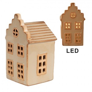 Casuta decorativa cu LED "Beige House" 6x6x11 cm, Clayre&Eef Casuta decorativa cu LED "Beige House" 6x6x11 cm, Clayre&Eef