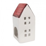 Casuta din ceramica cu suport pentru lumanare Tealight "Red Roof" 8x8x15 cm, Clayre&Eef