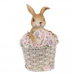 Decoratiune Paste "Rabbit on Flower Basket" 7x6x11cm, Clayre&Eef