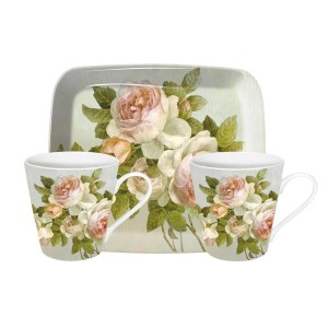 PIMPERNEL Set 2 cani din portelan cu tava, Antique Rose PIMPERNEL Set 2 cani din portelan cu tava, Antique Rose