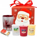 Set cadou Editie Limitata Ho, Ho, Ho..., 3 lumanari parfumate Yankee Candle si suport decorativ Santa's Reindeer rosu