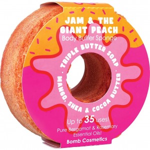 Spumant cu burete exfoliant pentru dus DONUT Jam & The Giant Peach 165g, Bomb Cosmetics Spumant cu burete exfoliant pentru dus DONUT Jam & The Giant Peach 165g, Bomb Cosmetics