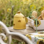 Borcan pentru miere cu capac si lingurita "Honeycomb" 11x14 cm, Clayre & Eef