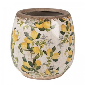 Vas decorativ pentru flori "Lemons" Ø 13x13 cm, Clayre & Eef Vas decorativ pentru flori "Lemons" Ø 13x13 cm, Clayre & Eef