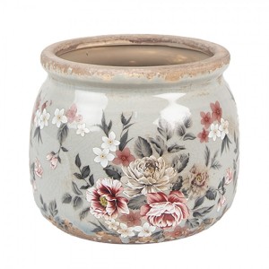 Vas decorativ "Grey & Pink Flowers" Ø 12x10 cm, Clayre & Eef Vas decorativ "Grey & Pink Flowers" Ø 12x10 cm, Clayre & Eef