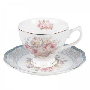 Ceasca cu farfurie "Peony Chique" 220ml, Clayre & Eef Ceasca cu farfurie "Peony Chique" 220ml, Clayre & Eef