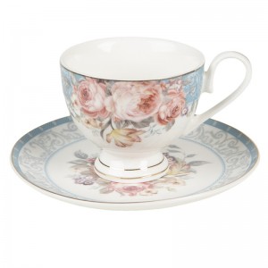 Ceasca cu farfurie "Peony Chique" 200ml, Clayre & Eef Ceasca cu farfurie "Peony Chique" 200ml, Clayre & Eef