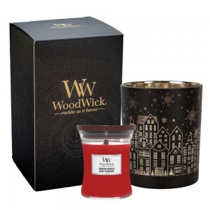 Set Cadou Lumanare si Suport decorativ negru "Festive Winter", Woodwick