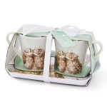 PIMPERNEL Set 2 cani din portelan cu tava, Wrendale Designs OWL - Coloured Collection
