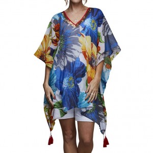 Caftan de plaja, imprimeu floral, marime universala