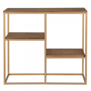 Raft structura metalica si lemn, auriu, 3 polite – 53x18x49 cm
