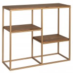 Raft structura metalica si lemn, auriu, 3 polite – 53x18x49 cm