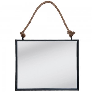 Oglinda cu rama neagra si agatatoare din sfoara 50x40 cm, Clayre & Eef