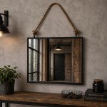 Oglinda cu rama neagra si agatatoare din sfoara 50x40 cm, Clayre & Eef