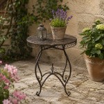Masa bistro rotunda din metal maro Ø 70x75cm, design decorativ Masa bistro rotunda din metal maro Ø 70x75cm, design decorativ