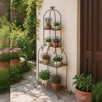 Suport pentru plante metalic 4 niveluri 74x39x160 cm maro