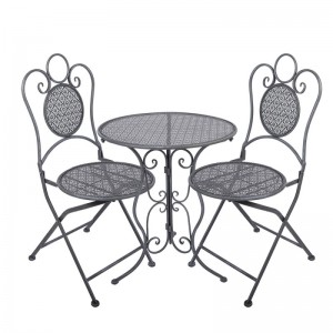 Set bistro din metal gri – masa Ø 60 cm si 2 scaune 50x40x93 cm
