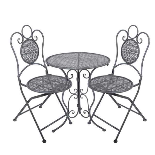 Set bistro din metal gri – masa Ø 60 cm si 2 scaune 50x40x93 cm Set bistro din metal gri – masa Ø 60 cm si 2 scaune 50x40x93 cm